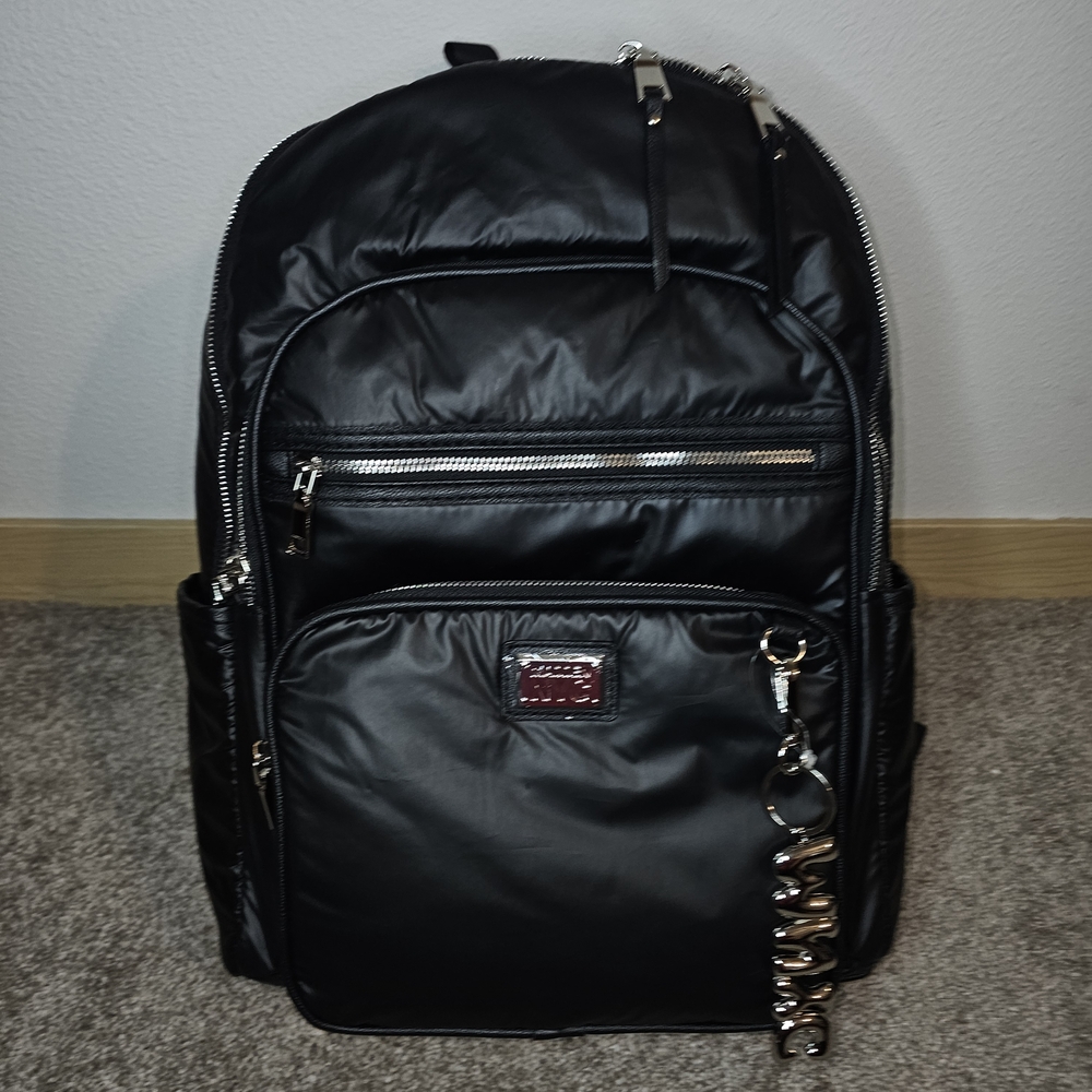 Elegant Black Backpack with Silver Accents